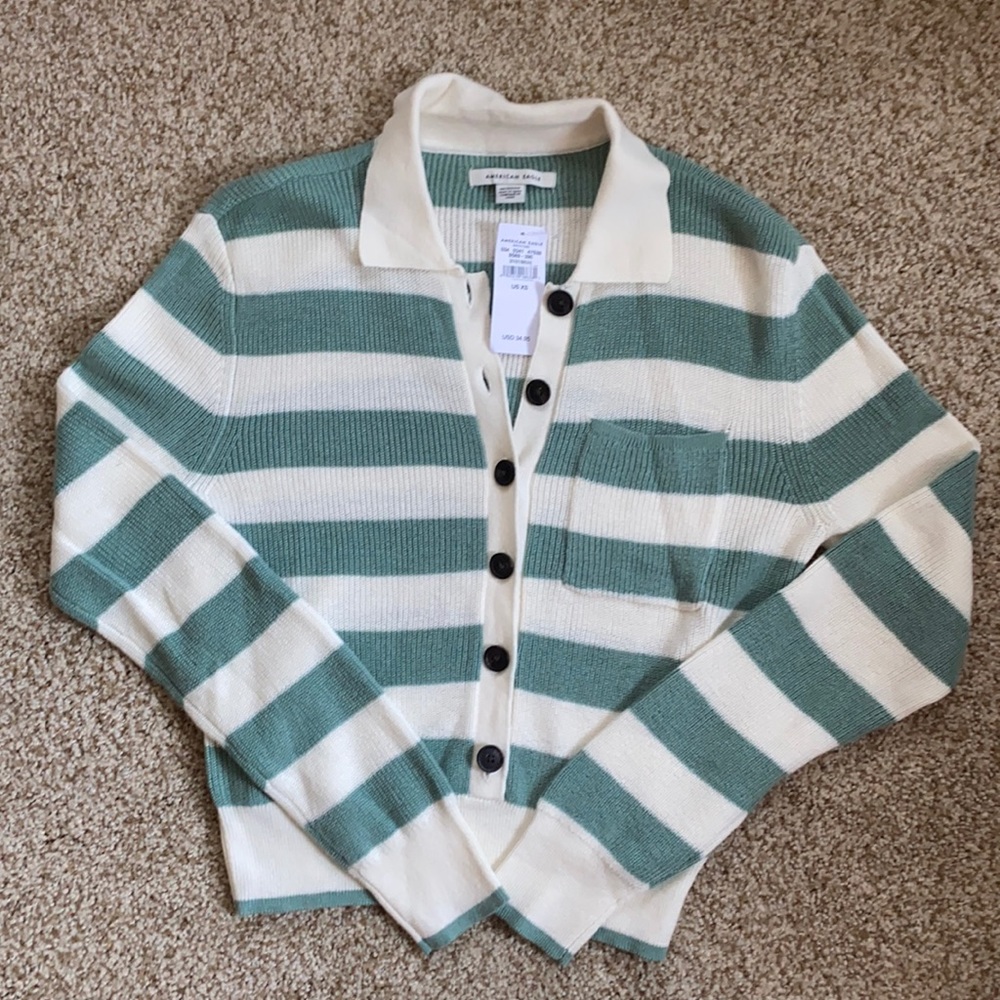 American Eagle Striped Cropped Cardigan, Size XS
